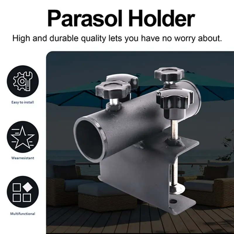 AB33-Clamp Mount Bench Umbrella Holder Heavy Duty Parasol Holder Patio Umbrella Stand For Deck,Chair Desk,Garden Courtyard
