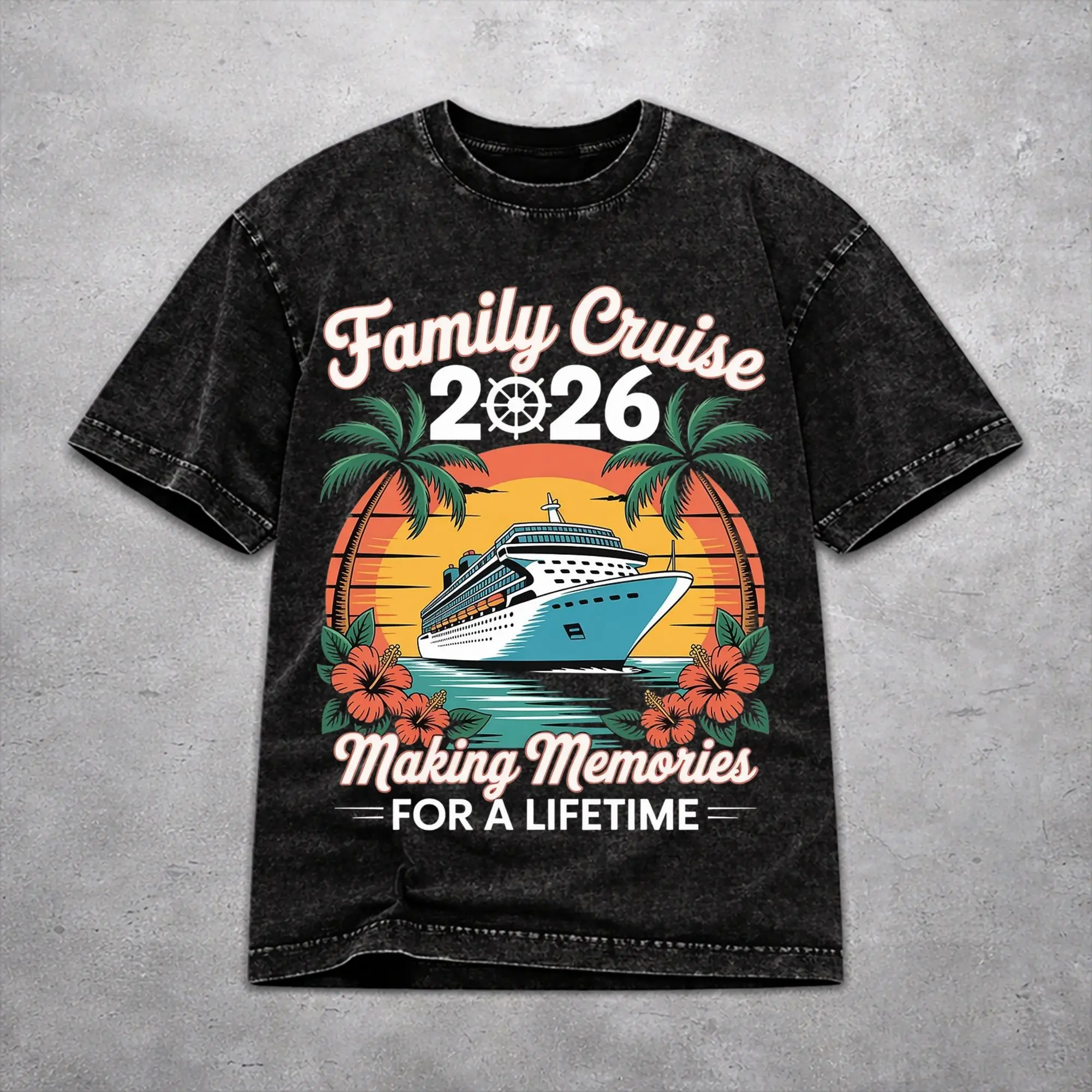 Vintage Family Cruise 2026  Apparel T-Shirts for Men Women Making Memories Together Cotton Washed Tee Shirt Clothes
