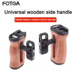 FOTGA Side Handle Universal Camera Wooden Handle Camera Cage for Sony/Canon/Nikon Mini Handgrip 1/4 Screws Cold Shoe Photography