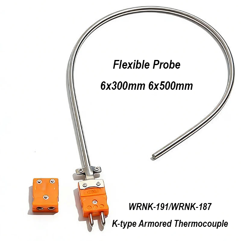 

1 шт. бронированная термопара K-типа WRNK-191/WRNK-187 с зондом-вилкой 6x300 мм, 6x500 мм, 0～1100°C ℃ Гибкая установка и использование