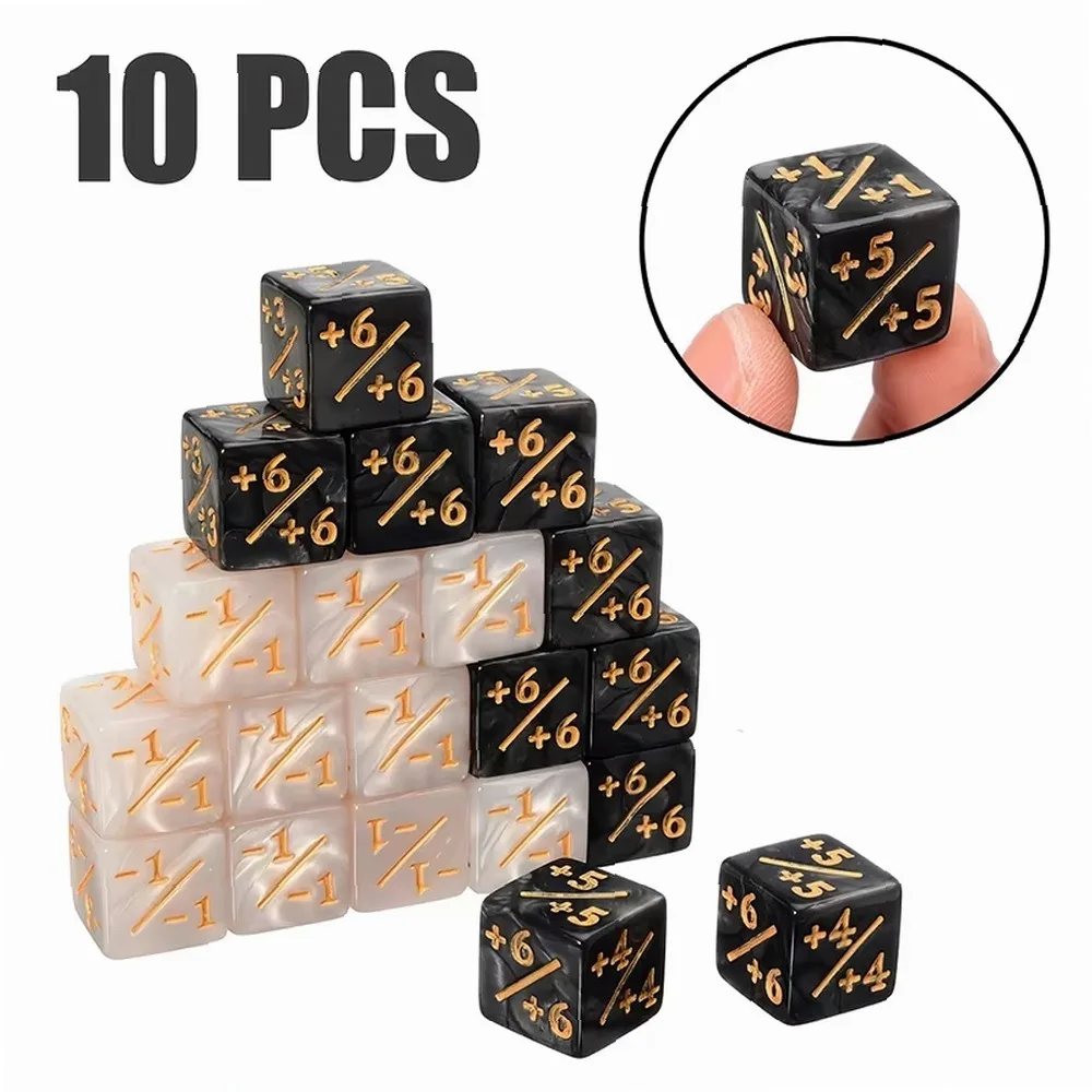 10Pcs 16mm 6-Sided Dice Counters +1/-1 Kids Toy Counting Dice for MTG Magic The Gathering Card Gaming Token & Loyalty