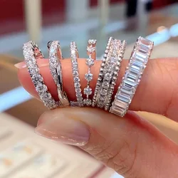 Dainty Stacking Rings for Women Korean Fashion Cubic Zirconia White Gold Color Female Jewelry Trend 2024 Dropship Supply KCR082