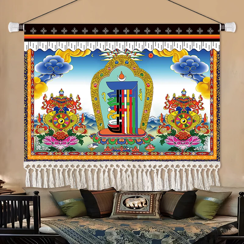 

Tibetan Six-Syllable Mantra Tapestry Wall Hanging Decorative Art Fabric for Living Room Entrance Tang Buddha Hall Room Backgr...