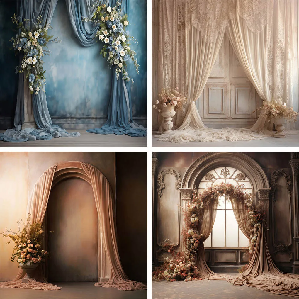 

Mehofond Boho Curtain Wedding Photography Backdrops Maternity Portrait Floral Vintage Wall European Background Photozone Studio