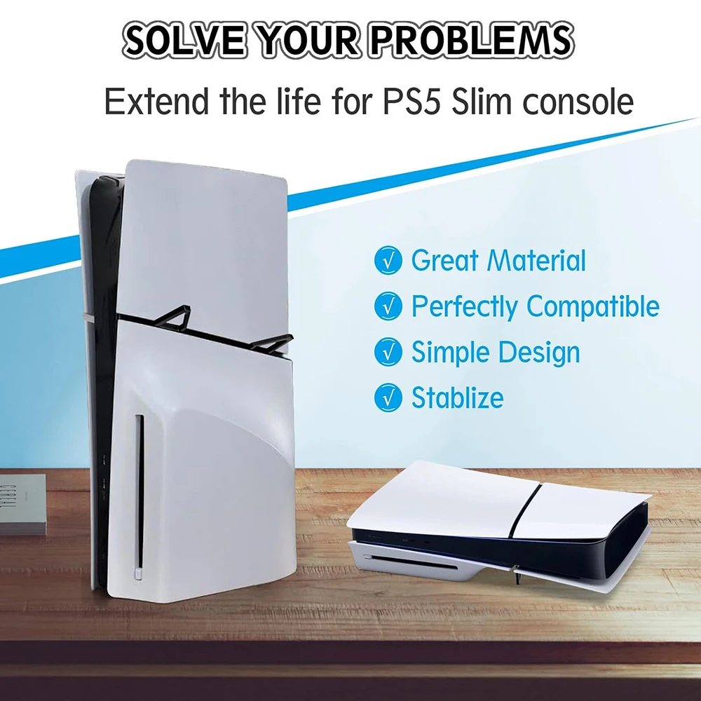 حامل أفقي لجهاز PS5 Slim / Pro حامل قاعدة أكريليك شفاف حامل تخزين لملحقات ألعاب PS5 Slim