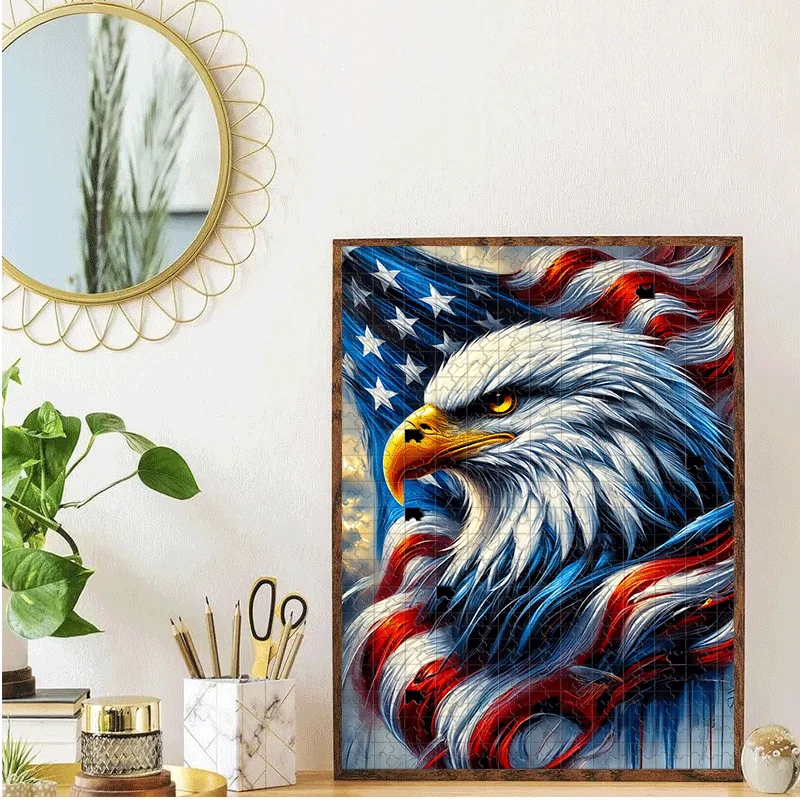 Adler- und amerikanische Flaggen-Puzzle 500 Stück/1000 Stück für Erwachsene – interaktives Familienspiel, Raummatt-Bonding-Aktivität – Junggesellenabschied,