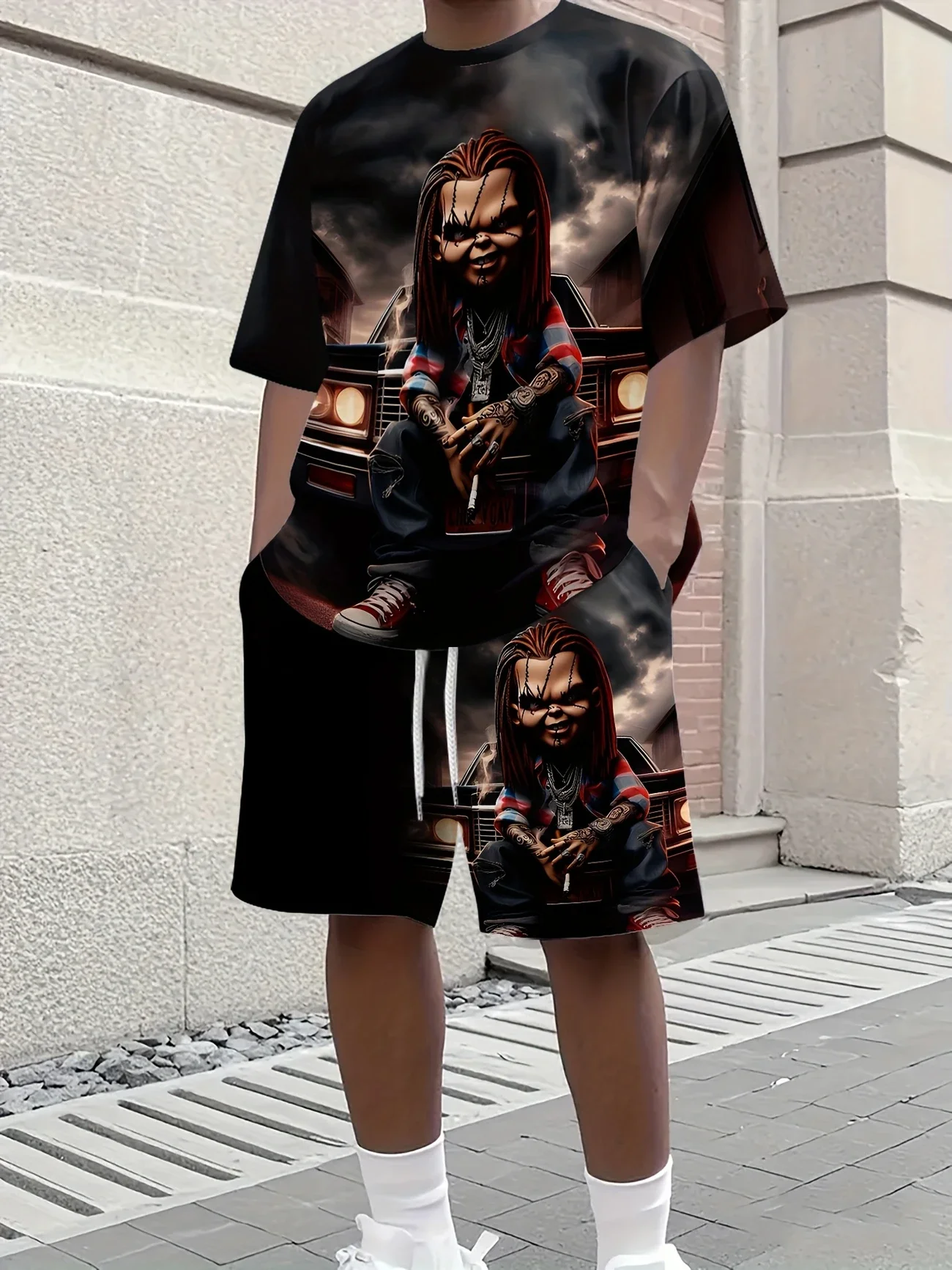 2025 Summer Men and Woman Fashionable Casual Short Sleeved Shorts 3D Set Leisure Party Attire