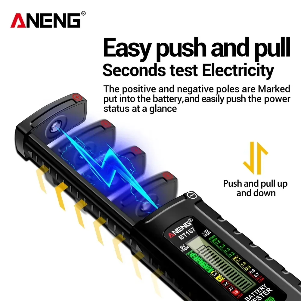 ANENG BT167 Battery Tester Multifunctional Battery Measurements Tool Quickly Measure Battery Level LED Display Tester Household