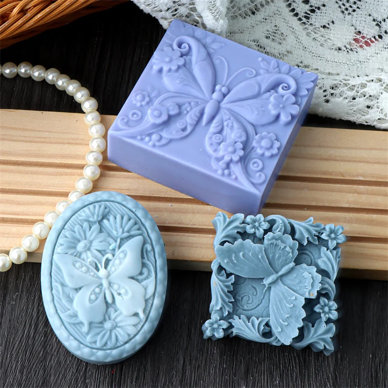 3D Quadratische Relief-Schmetterlings-Blumen-Silikonform für Seife DIY Handgemachte Aromatherapie Gips Kerzen Seifenherstellung Form Bastelgeschenke