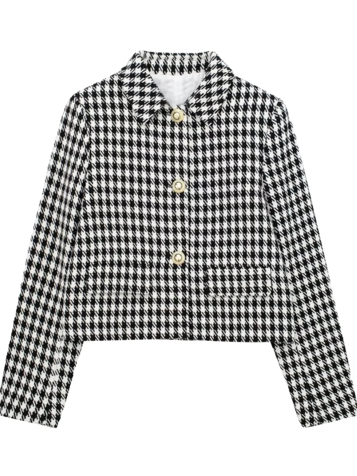 

Faionable Plaid Texture Suit Jaet Women's ort Outerwear Autumn New Arrival Ele Sle Versatile Flip-Collar Loose Fit