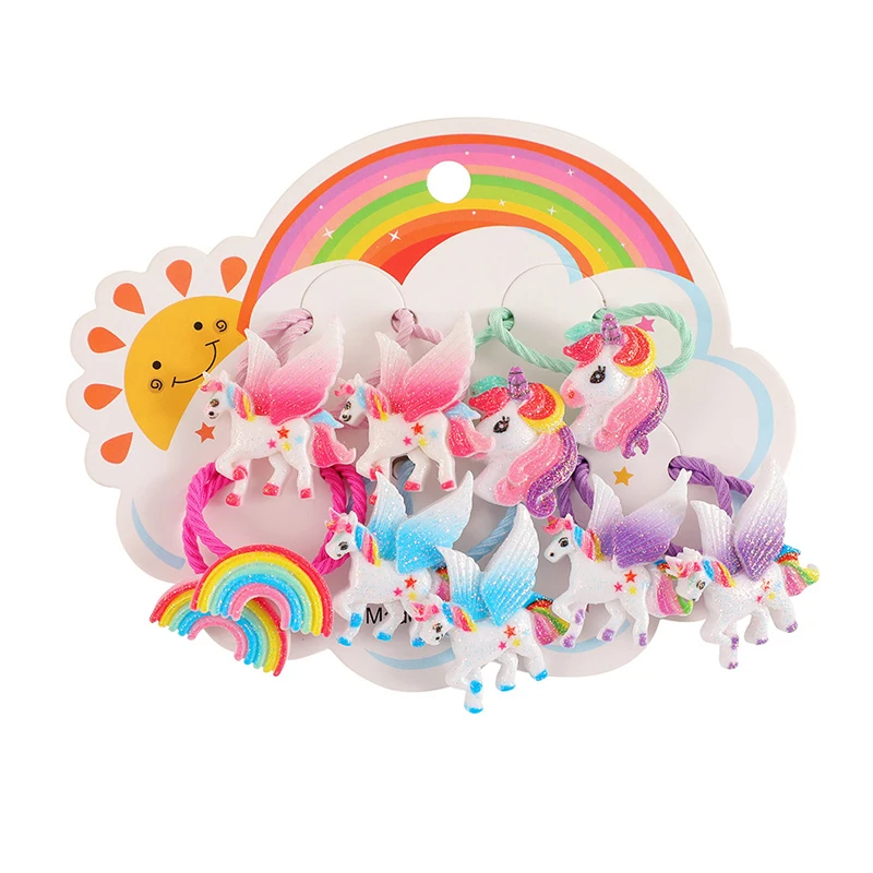 Fasce per capelli unicorno cartone animato carino coda di cavallo capelli legati accessori per capelli per bambini fascia per capelli cravatta per