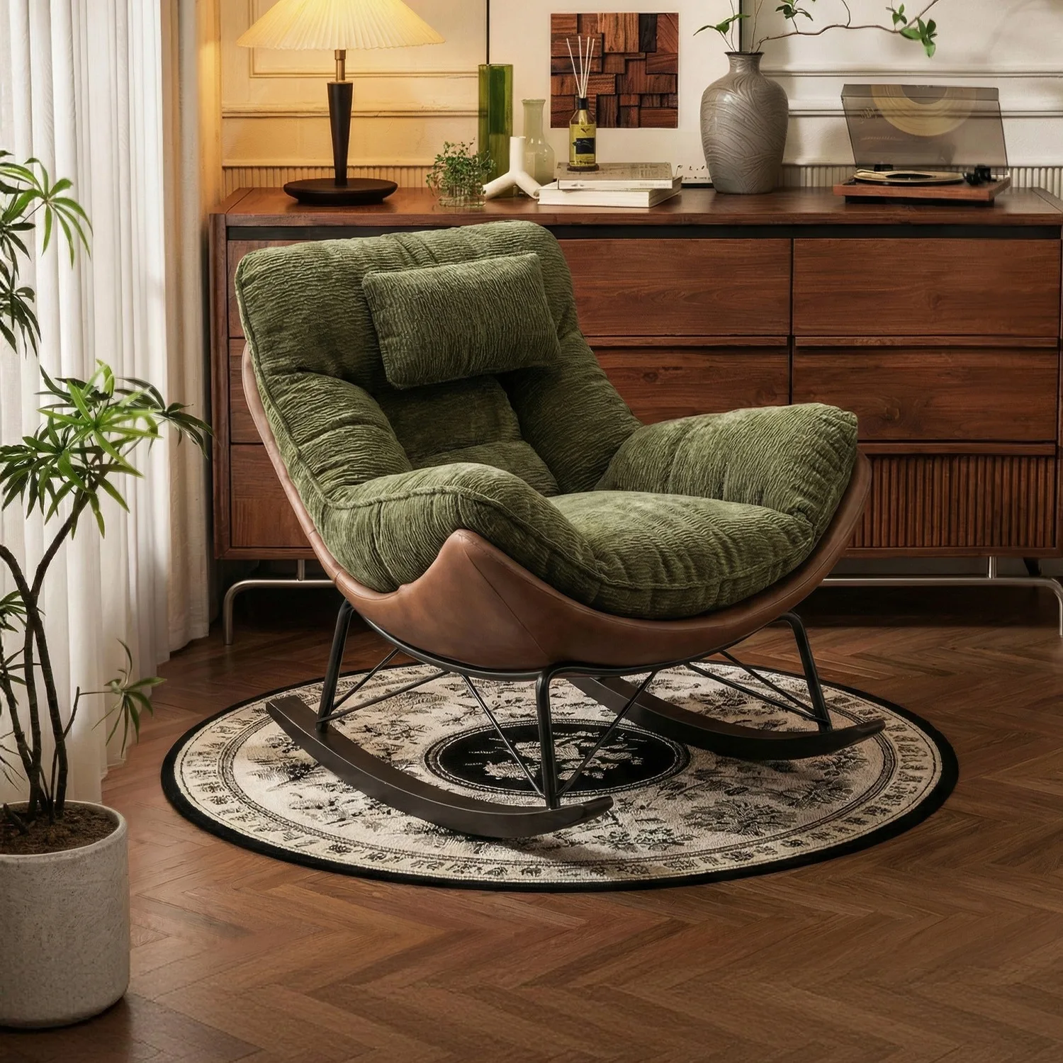Wo Chair Lazy Sofa Chair Rocking Chair Balcony Single Sleepable Reclining Rocking Living Room Rest Rocking