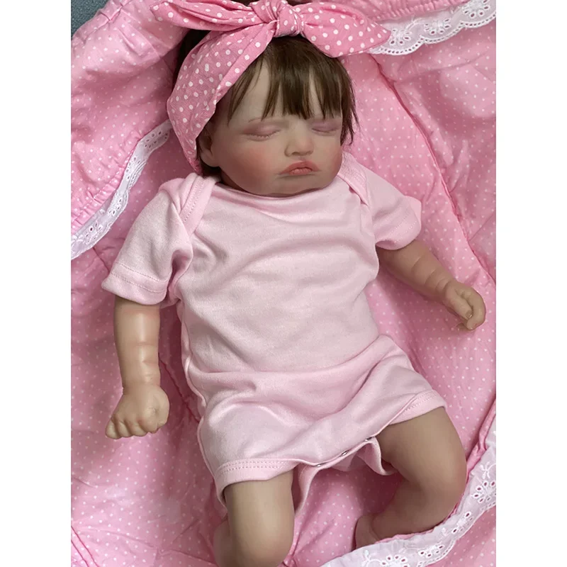 

45CM Handmade Reborn Sleeping Baby Doll Rosalie 3D Skin with Hand-Root Hair Visible Veins Real Photo