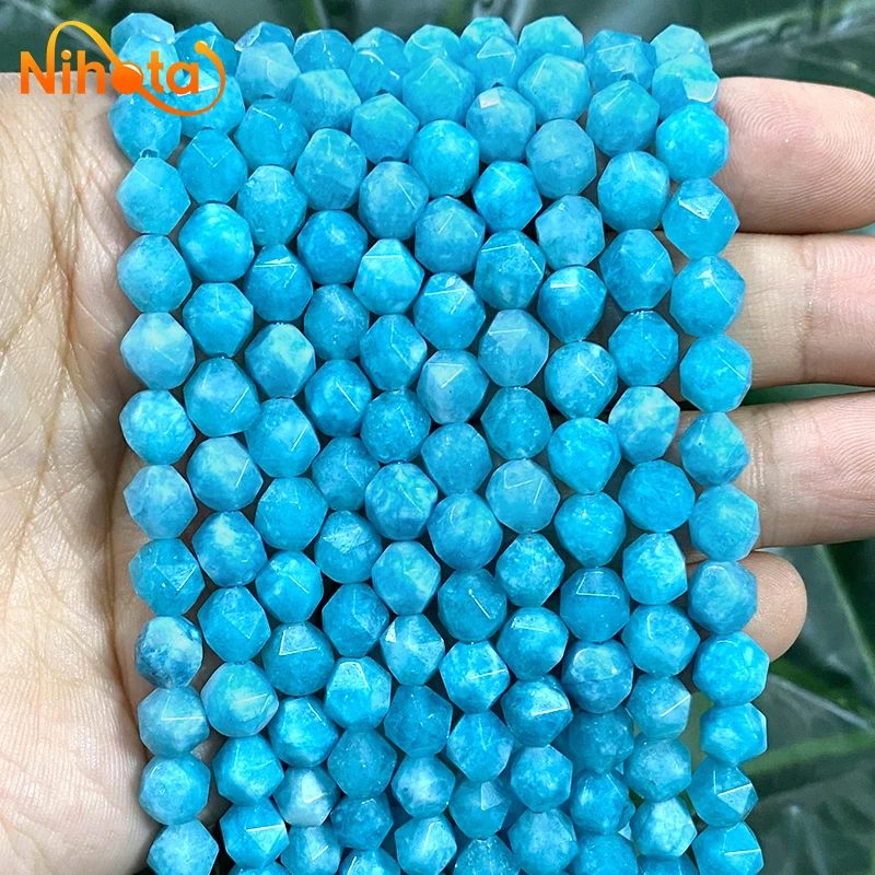 

Natural Stone Blue Chalcedony Beads Faceted Loose Spacer Beads 15" Strand 8mm DIY Charms Bracelet Accessories For Jewelry Making