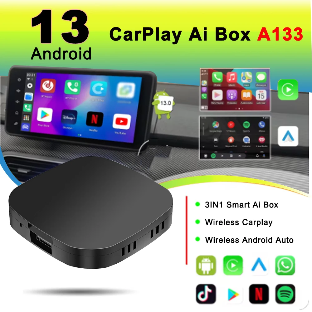 Беспроводной адаптер Carplay Android Auto Wi-Fi для автомобилей Youtube Nexflit Smart Ai Box Встроенный Play Stroe