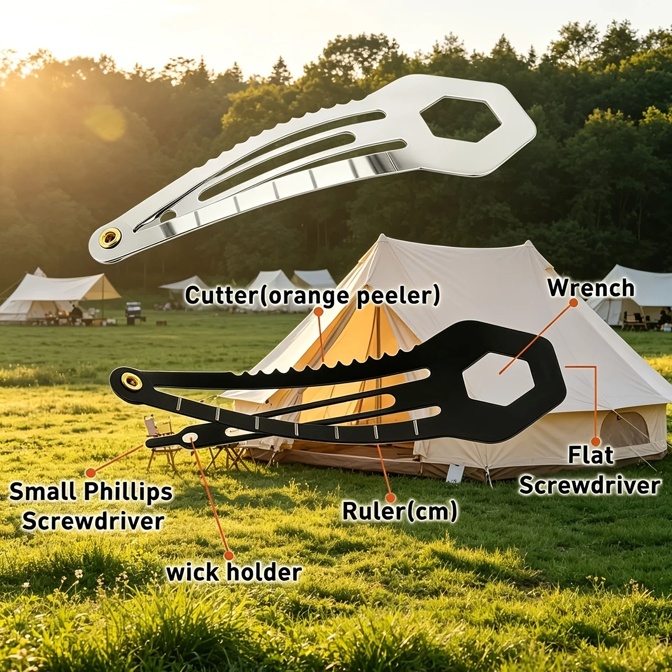 Newly Designed Outdoor Durable Multi-functional Hair Clip,Integrating A Ruler,Cutter,and Screwdriver,Portable Travel Pocket Tool