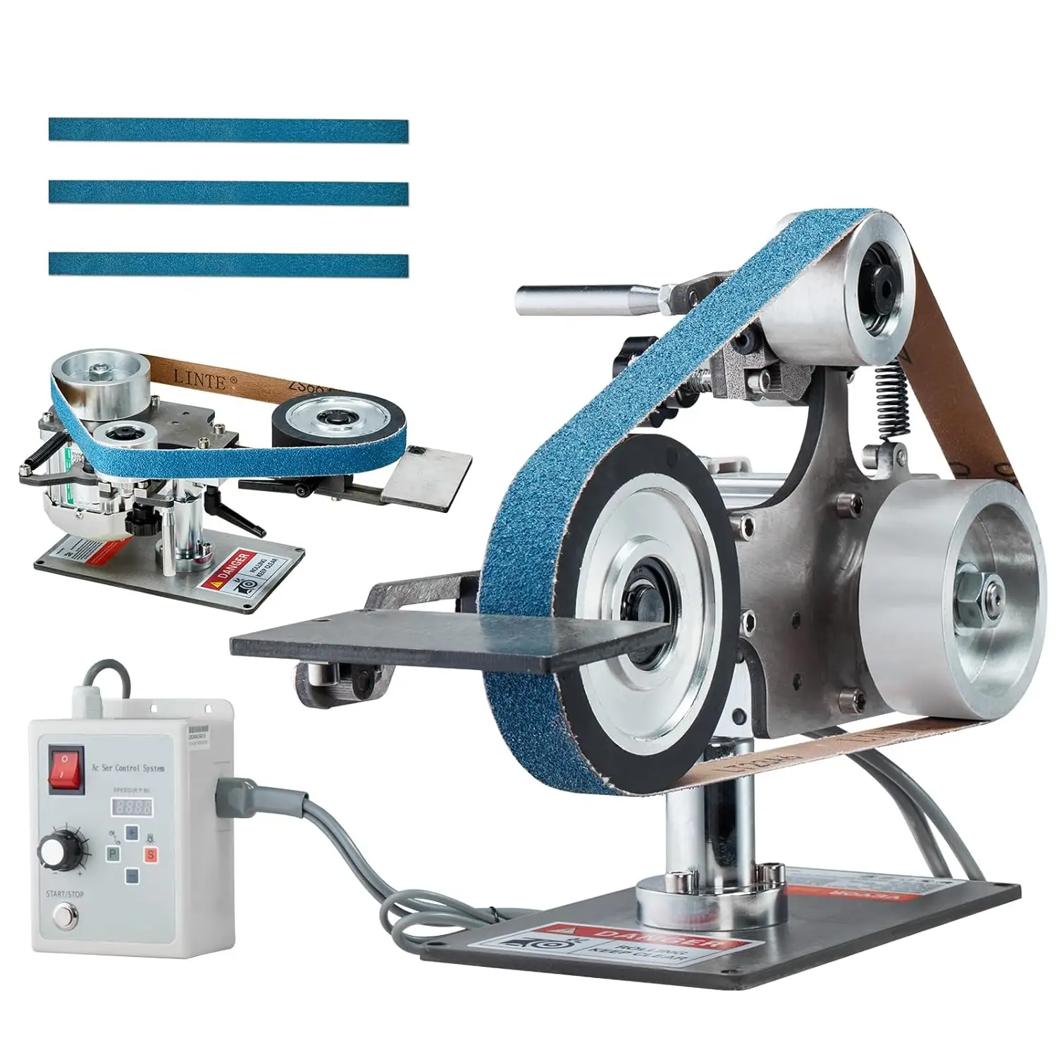 Belt Grinder Sander, 30 x 1-Inch Variable Speed Belt Polisher with VFD, 550W Polishing Grinding Machine with 2 Grinding Moulds