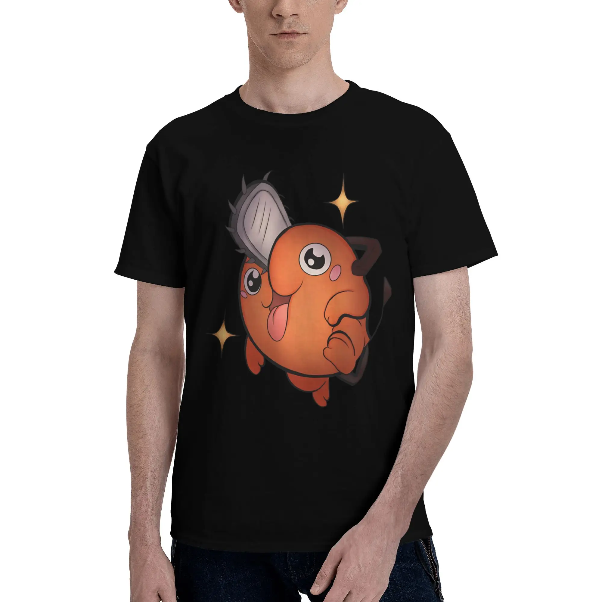 Doodle Cute  Novelty 100% Cotton T-Shirt Bandai Chainsaw Man Tops Tees For Men