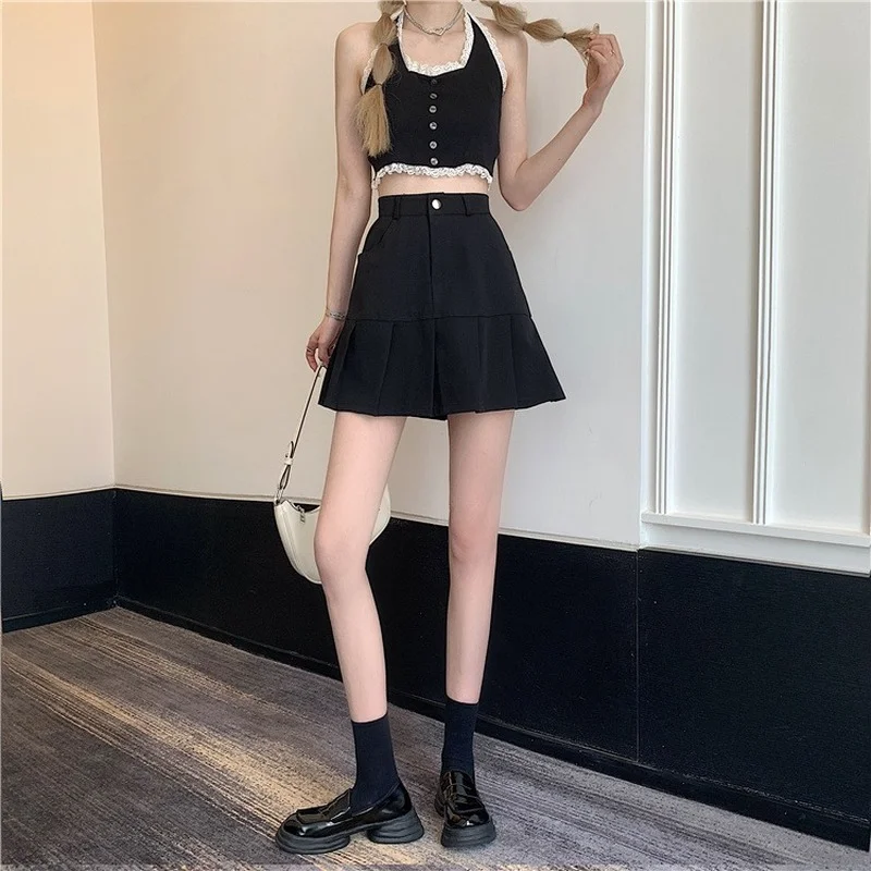 Minimalist Skirts Women Pure Basic Casual Summer Retro Empire Ulzzang Folds Design All-match Ladies Preppy Stylish Mini Faldas