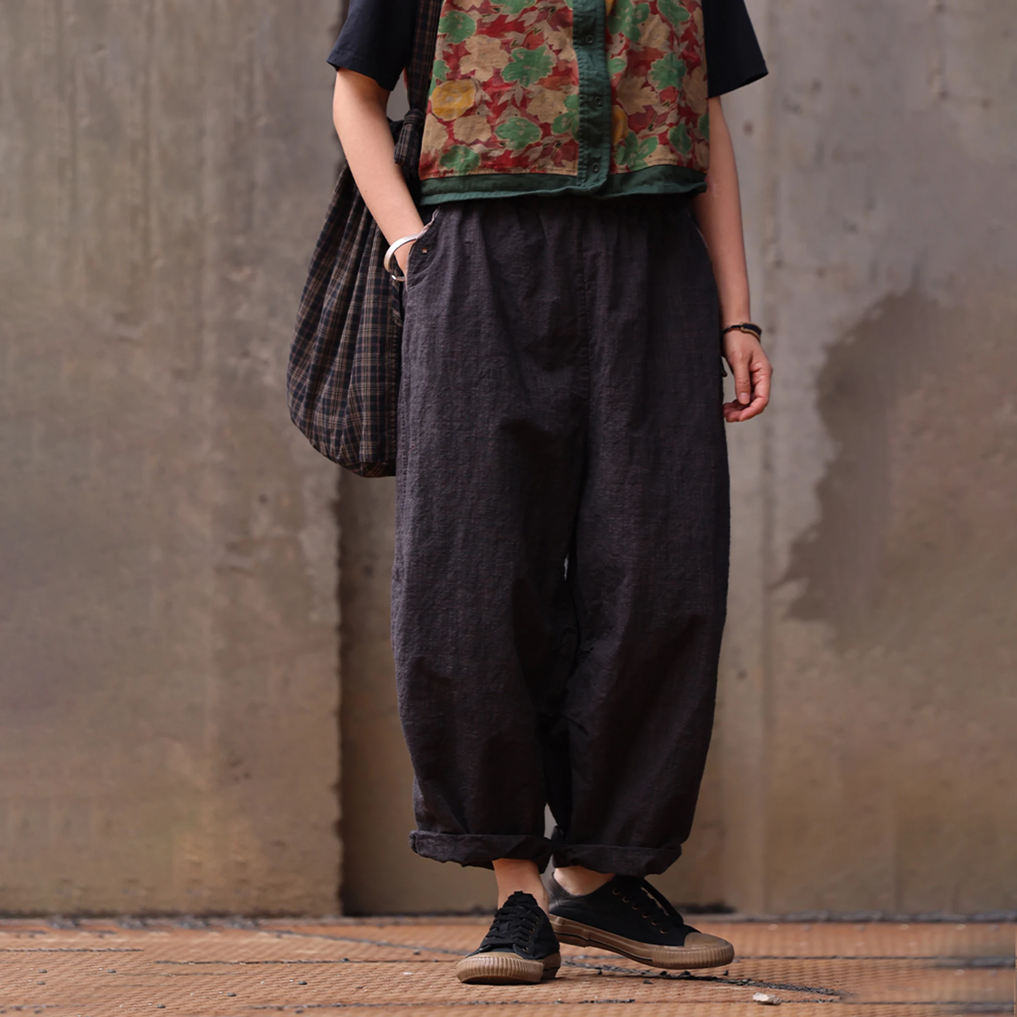 

Slimming Effect Pure Cotton Distred Artistic Versatile Casual Pants Long Straight Cut Loose Fit Thinning Effect Comfortabl...