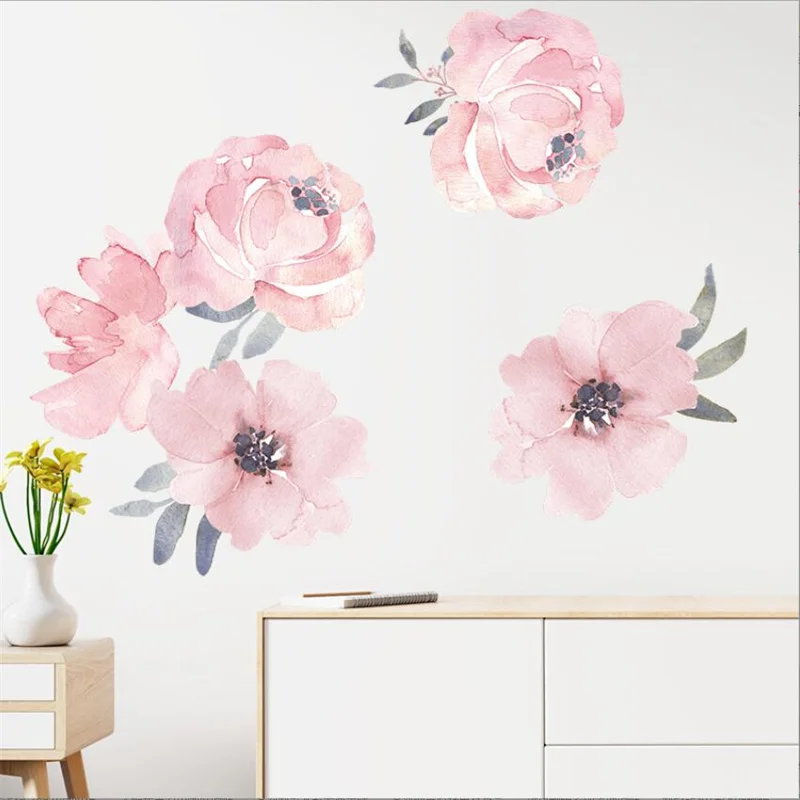 1set fresh pink rose girl bedroom xuan wall beautification decorative wall stickers self-adhesive wall decorations living room