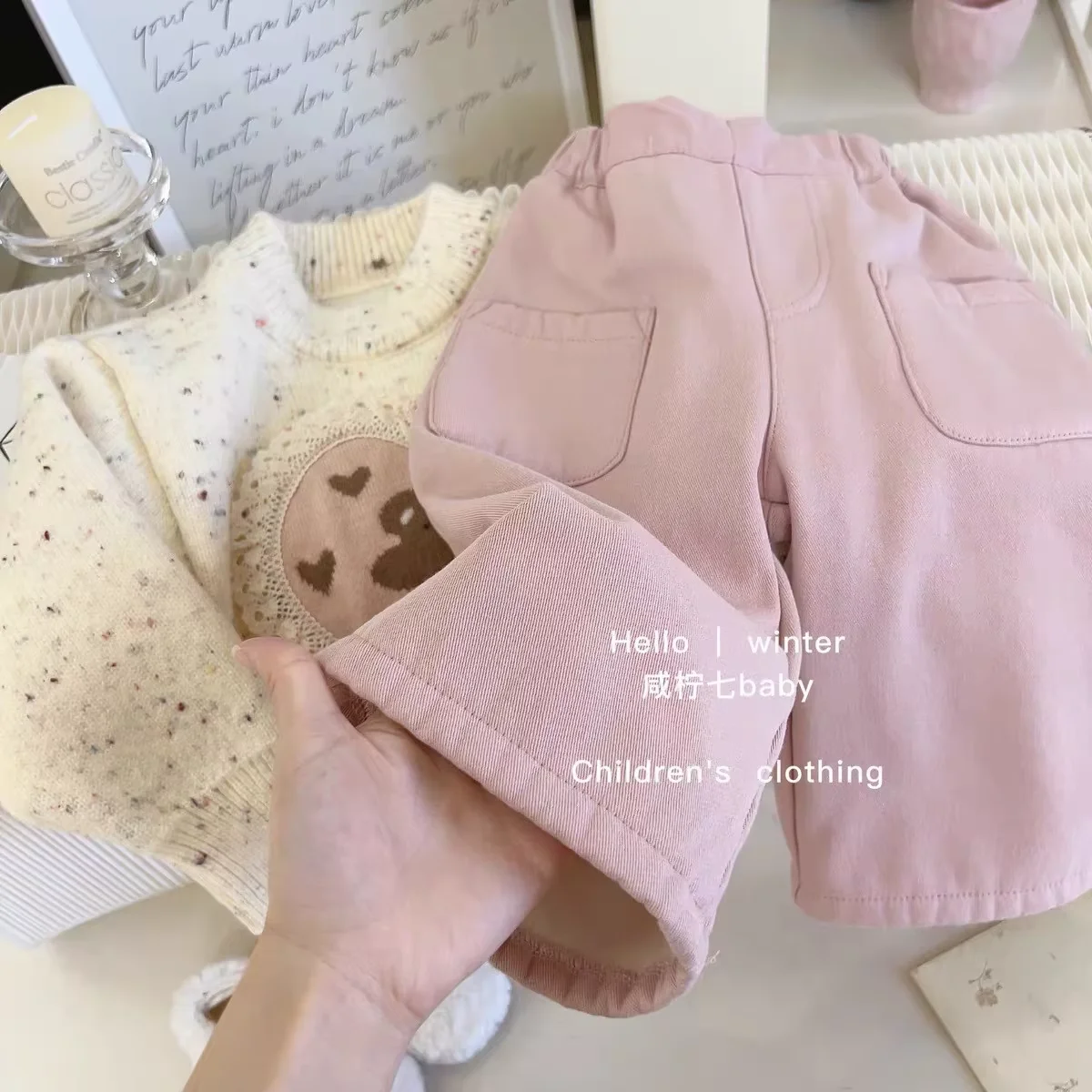 Girls Fleece Lined Pants Autumn Winter 2026 New Baby Girl Pink Casual Straight Leg Trousers Thick Warm Children Long Pants 6