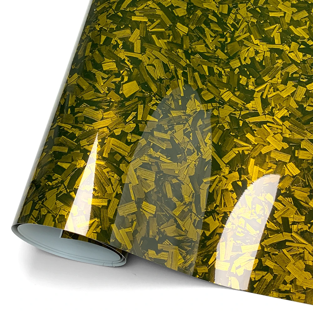 

Glossy Golden Forged Carbon Vinyl Car Wrapping Film Wrap Bubble Free Auto Self Adhesive Vinyl Size:1.52×17m/Roll (5ft x 55ft)