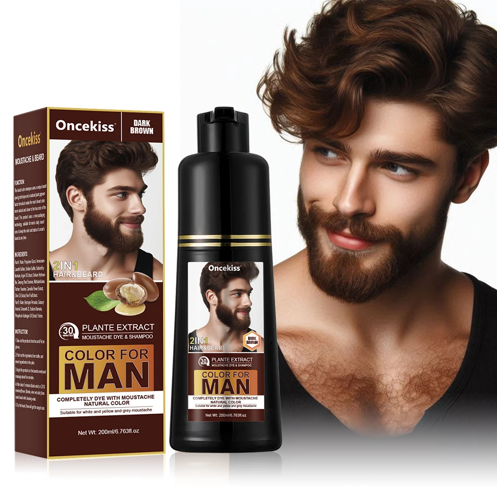 Black Beard Hair Dye Shampoo for Men, Semi-permanent Hair Dye Shampoo 2in 1 Care Hair Dye to Cover Gray Beard And Hair