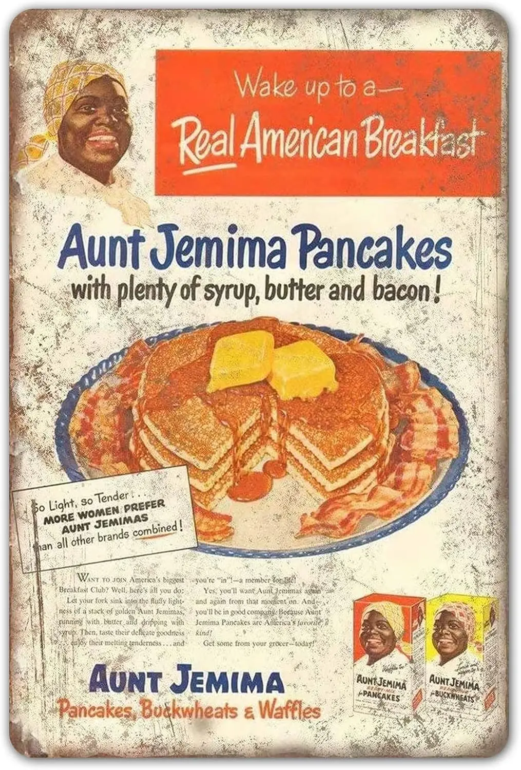 Retro Kitchen Decor, Aunt Jemima Pancake Waffle Mix Metal Signs, Vintage Breakfast Tin Sign Home Bar Wall Poster 8x12 Inch sign