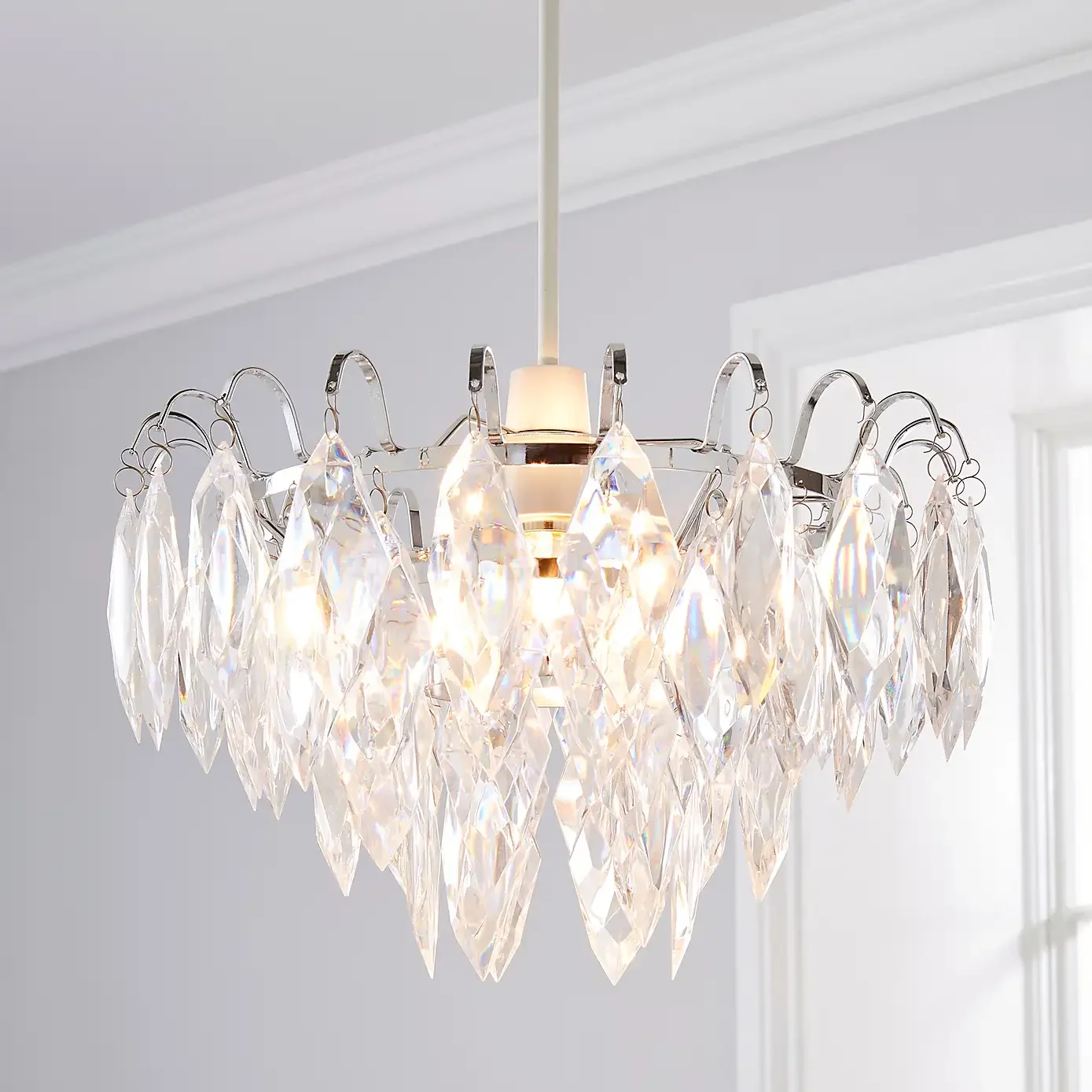 Saiph 1 Light Polished Chrome and Clear Faceted Acrylic Ceiling Light Shade