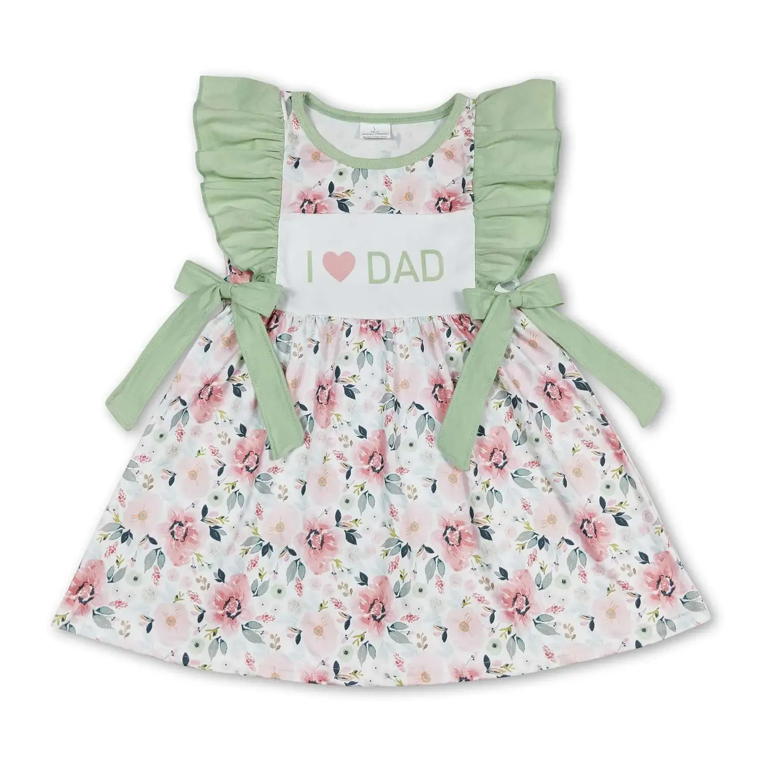 

Baby Girls Sleeveless Knee-Length Dress Mint Floral I Love Dad Green Flowers Bows Outfit for Little Girls