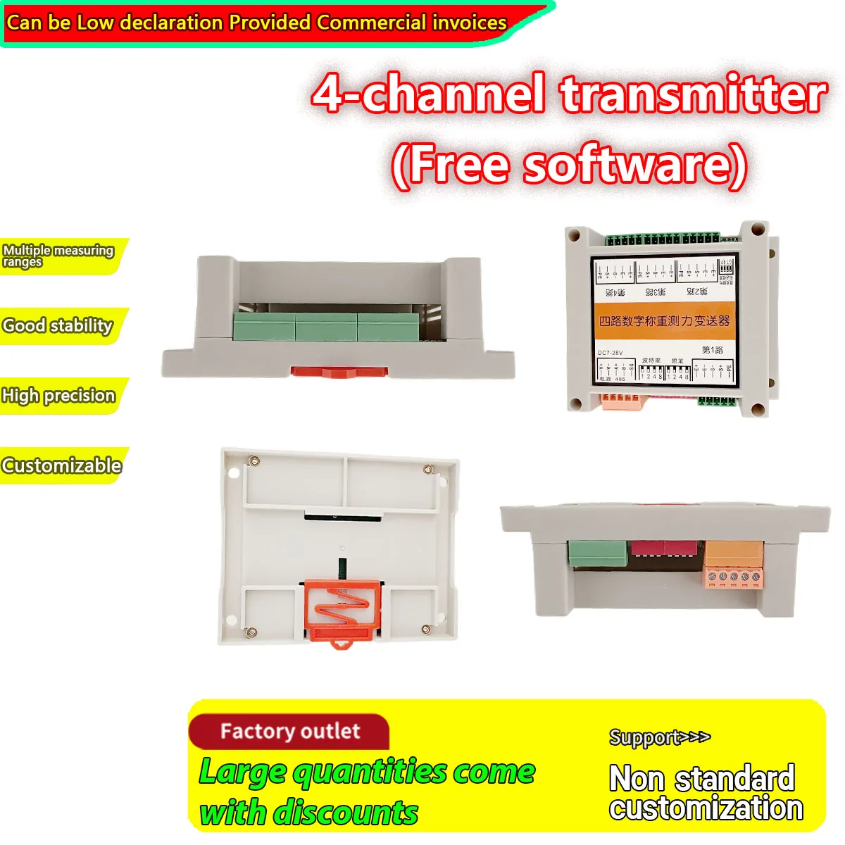 Trasmettitore di Peso Digitale a 4 Canali RS485 Modbus RTU, Convertitore di Segnale per Celle di Carico 10-28VDC per Controllo Industriale PLC