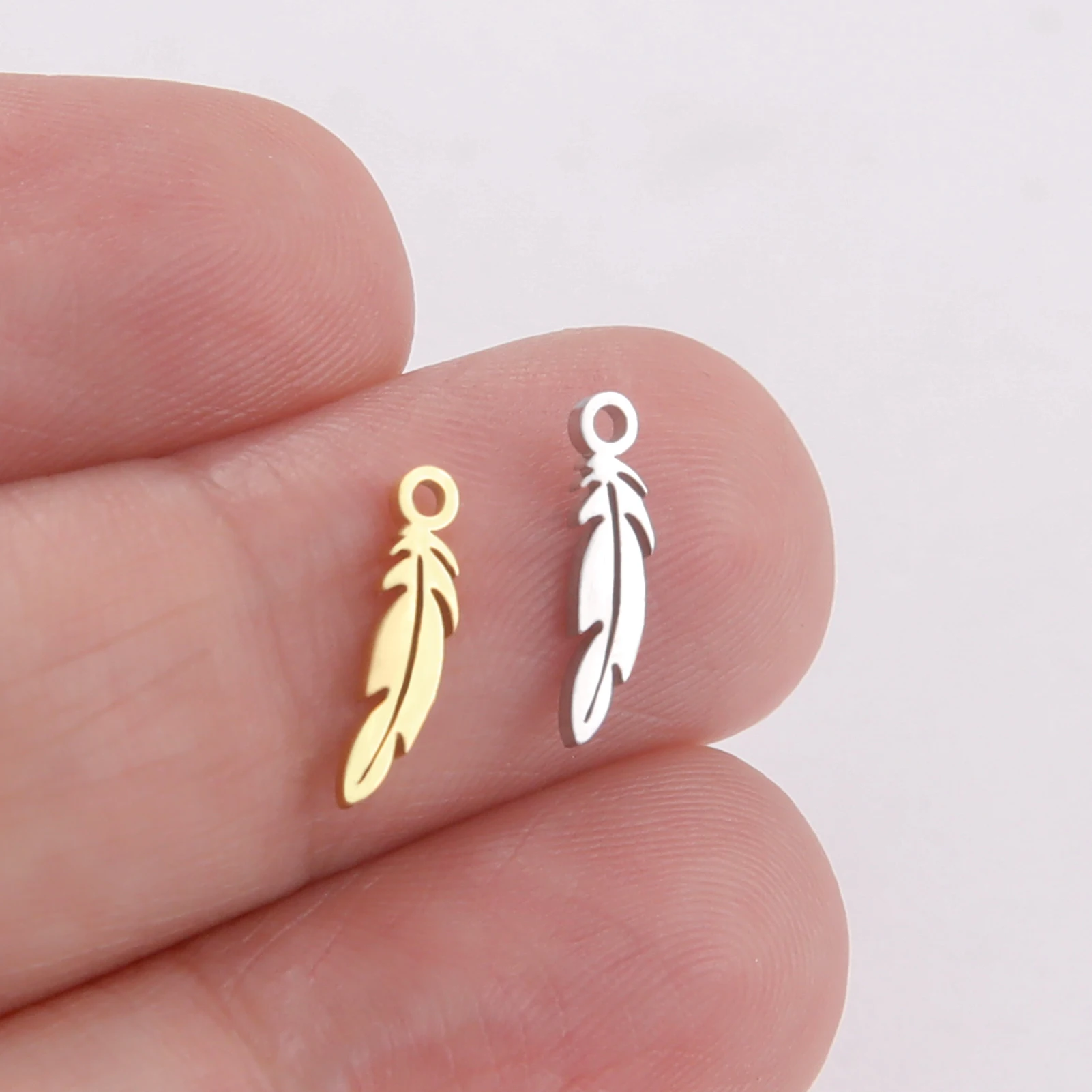 EUEAVAN 5pcs Stainless Steel Animal Charms for Jewelry Making Cat Rabbit Dove Peace Bird Feather Charm Pendant DIY Necklace