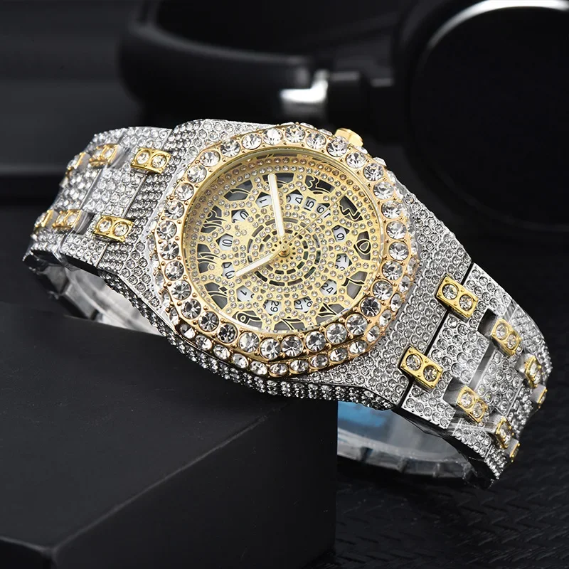 Orologi al quarzo da uomo con spedizione di goccia Orologio da uomo con diamanti di lusso con cassa ottagonale con grande lunetta in zircone Orologio a mano hip-hop alla moda