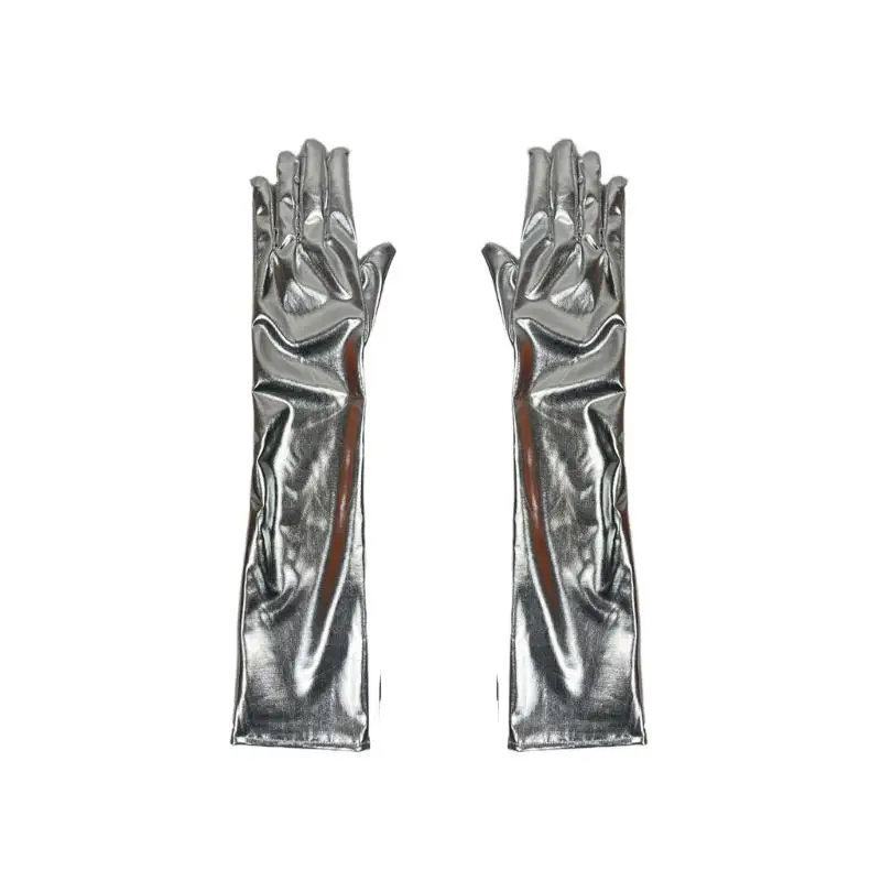 39BD Enamel Leather Gloves, Glossy Long Gloves with Stretchy Tight Design for Masquerades, Cosplay Party Styling, Halloween