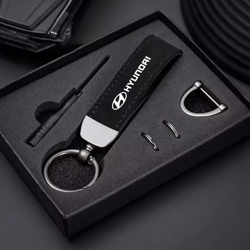 Leather Car Logo Keychain Key Rings Key Holder Auto Accessories For Hyundai Ioniq Sonata Elantra Solaris Creta Accent SantaFe