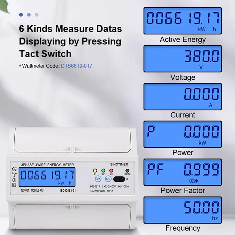 1 PCS Din Rail Electric Three Phase Energy Meter RS485 Kwh Consumption Power Voltage Current Wattmeter Monitor Modbus (A)