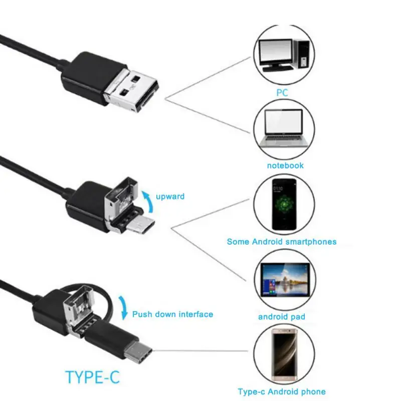 8mm lens Camera Endoscope HD 1200P IP68 2M Hard Flexible Tube Mirco USB Type-C Borescope Video Inspection for Android Endoscope