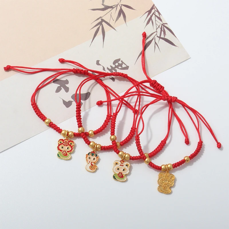 2025 Snake Year Lucky Red Rope Bracelet Chinese Style Zodiac Snake Braided Hand Chain Women Fashion Jewelry Xmas New Year Gift