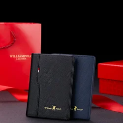 Men's Wallet Leather Case Small Card Mini Short Vertical Cowhide Wallet Portable Wallet Male With Gift Box WILLIAMPOLO