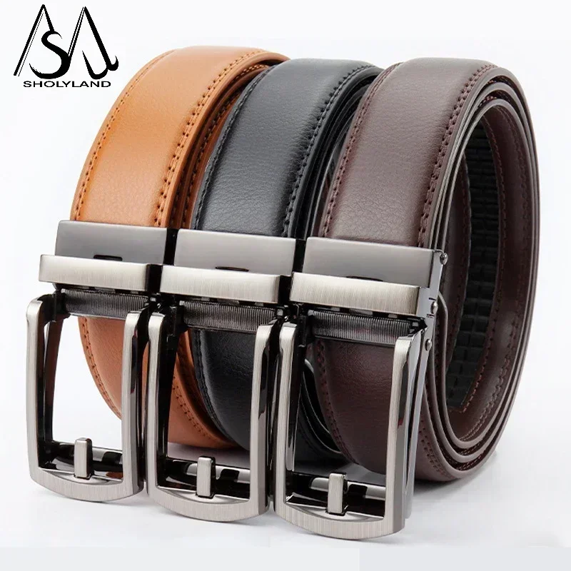 New Trendy Fashion Versatile Leather Men\'s Belt Alloy Automatic Buckle Two-layer Cowhide Classic Business Versatile Men\'s Belt