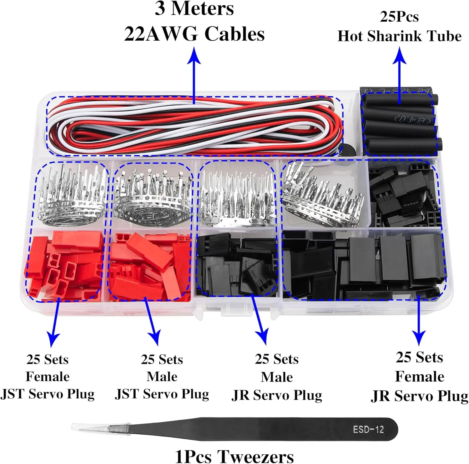 50Sets Servo Plug Male/Female Crimp Pin Cable Kit JST SYP Futaba for RC Hitec Spektrum Model Receiver Battery Connector