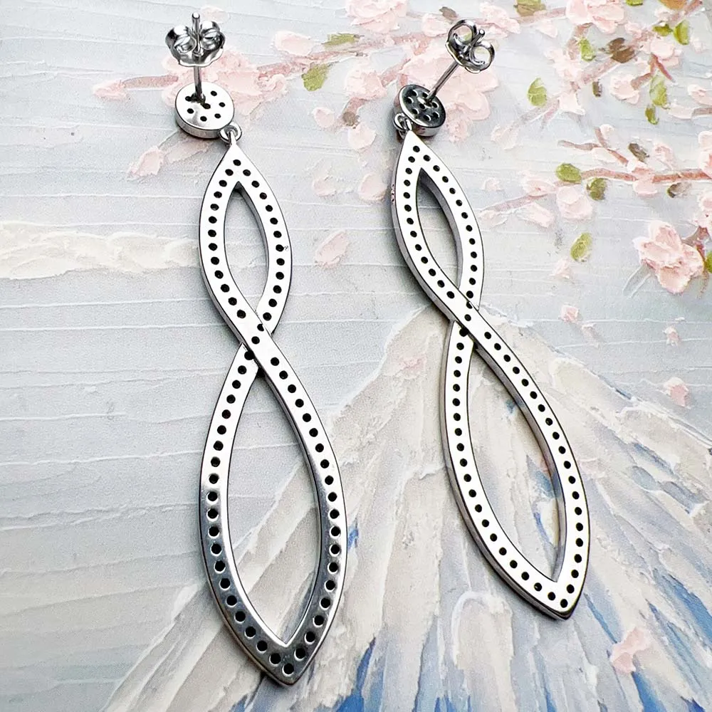 Drop Earrings Black Stones Infinity Twist Design Jewelry For Women Summer Love Romantic Gift In Sterling Silver 925