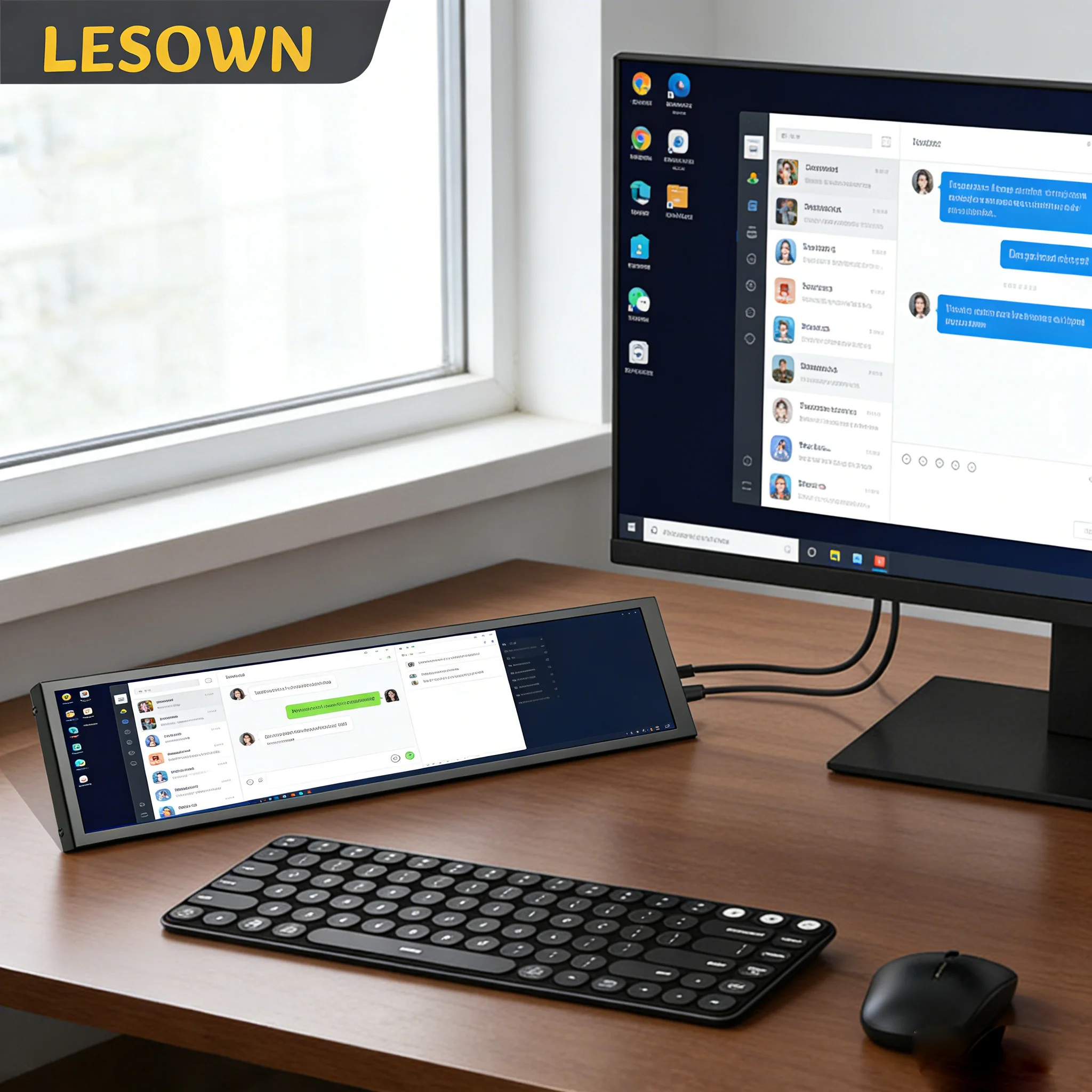 LESOWN 8.8' Ultra Wide Strip Display Portable 480x1920 IPS Bar Monitor External Secondary Screen for Laptop PC Chatting Window