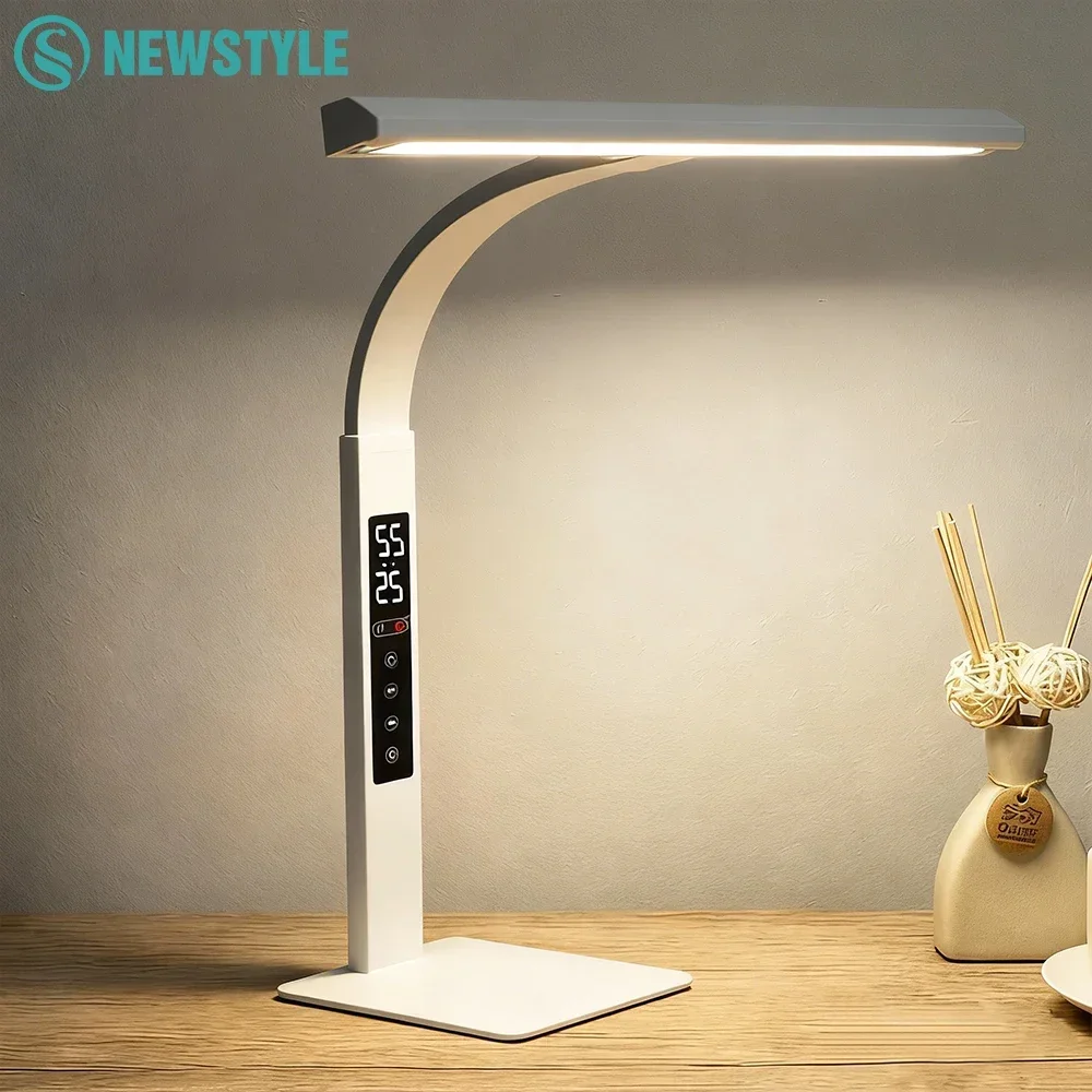 

Светодиодная настольная лампа полного спектра для ухода за глазами и цифровым дисплеем 360° ° Вращение 1200LM Настольная лампа с бесступенчатым затемнением и сенсорным управлением