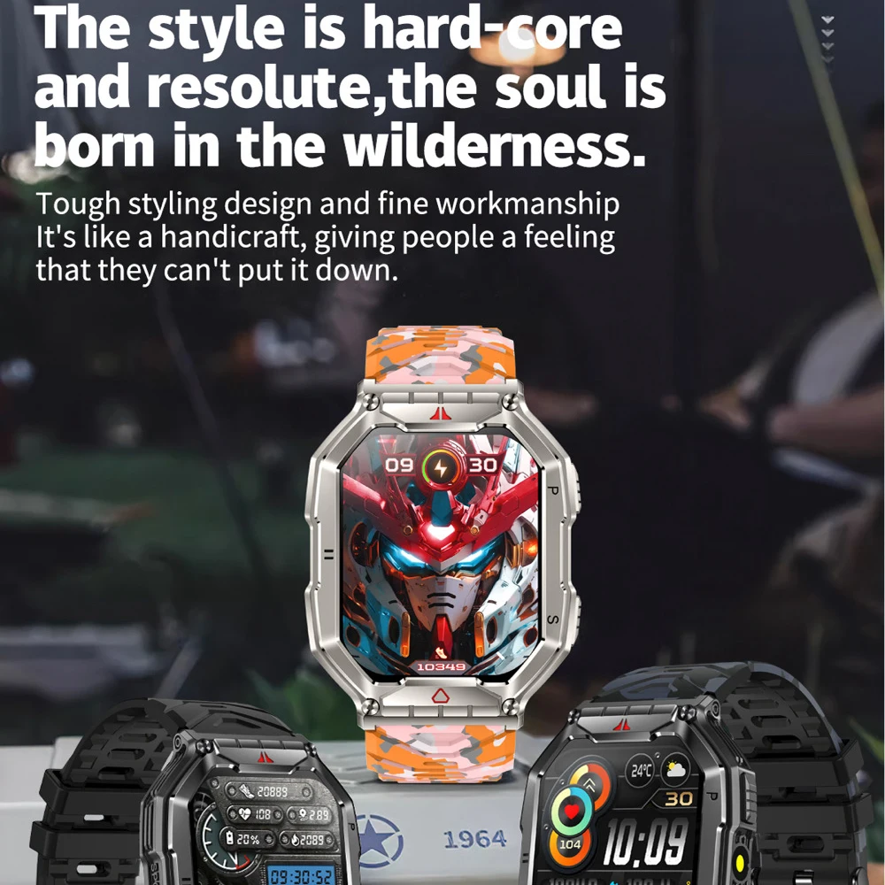 Sports Fitness Men Compass Flashlight Outdoor Smart Watch Blue Tooth Call Heart Rate Blood Oxygen Health Waterproof Smartwatch