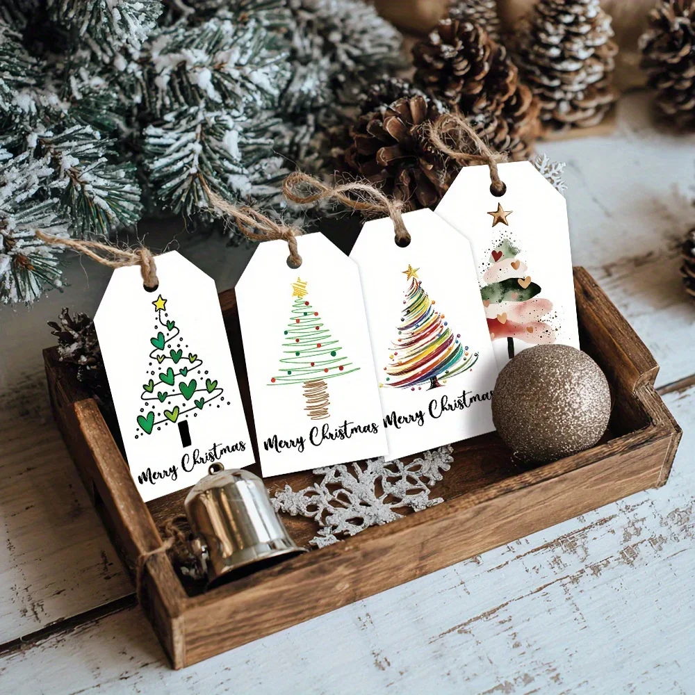 48/24Pcs Holiday Christmas Tree Gift Tags - for Seasonal Decor and Gift Wrapping,Christmas Tree Design,Hang Tags,Thank You Cards