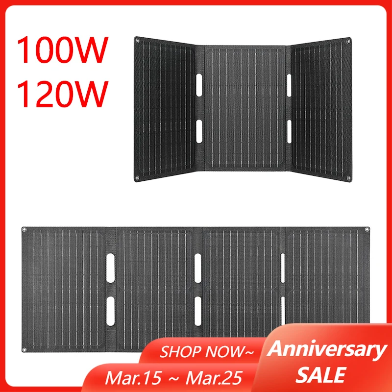 100W/120W ETFE Solar Foldable Bag Portable Folding Solar Panels Type-C/USB/DC Output for Outdoor Camping Phone Power Station