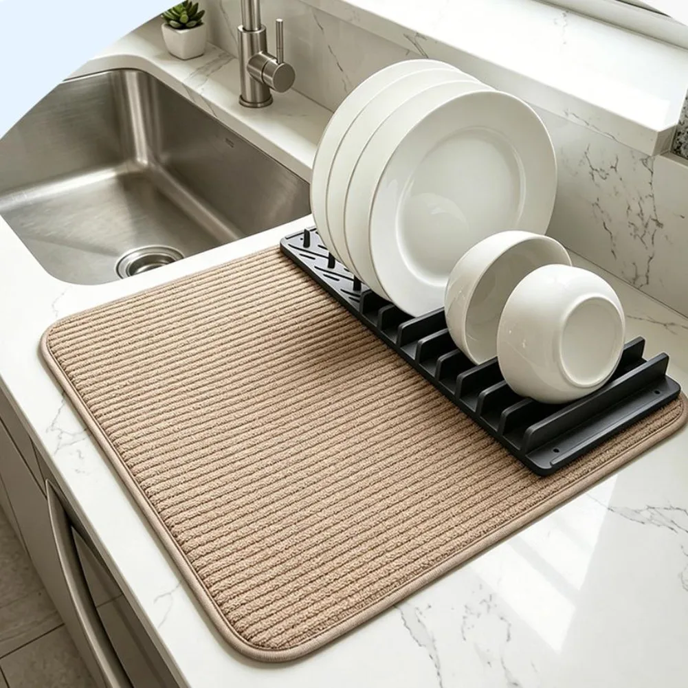 3 Pack Absorbent Microfiber Dish Drying Mat for Kitchen Drain Mat Use with Space-Saving Fold and Natural Drying Flexibility