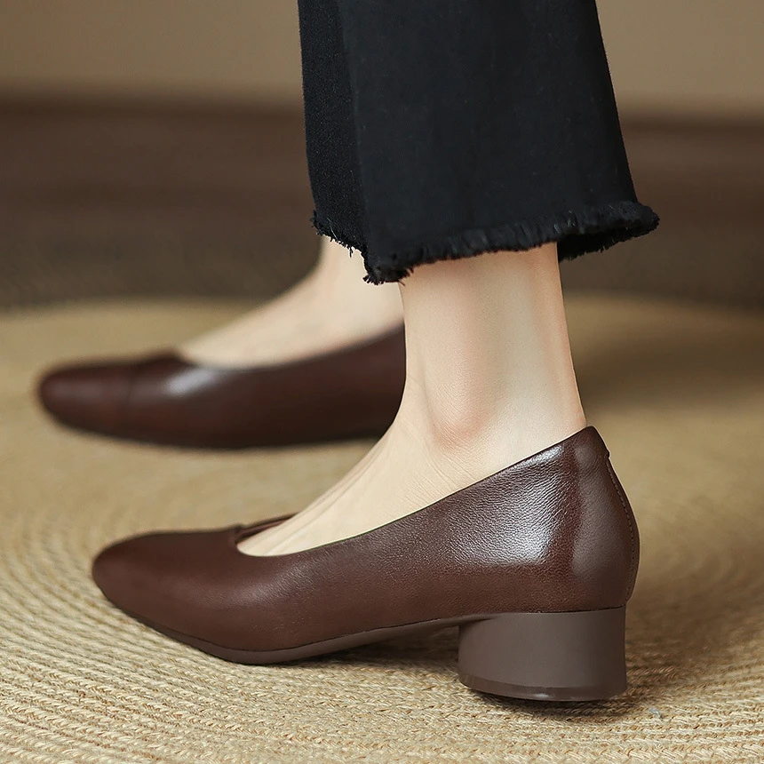 

Весенне-осенние новые офисные женские туфли-лодочки без шнуровки на высоком каблуке 3 см из натуральной кожи с квадратным носком, вечерние туфли ручной работы для женщин A003